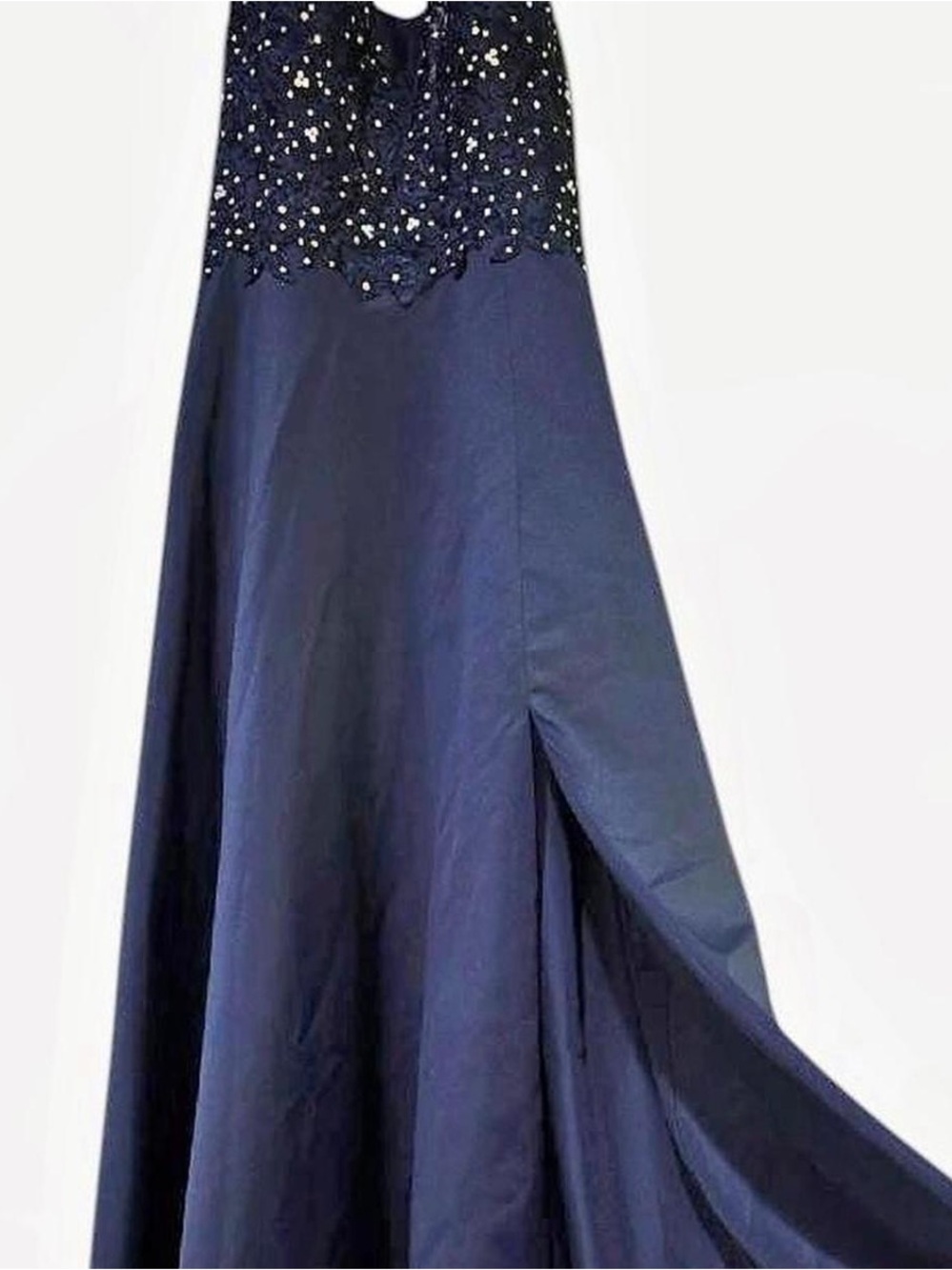 Blondie Nites Midnights & Magic Navy Embellished halter Prom Gown size 5 - Picture 5 of 8